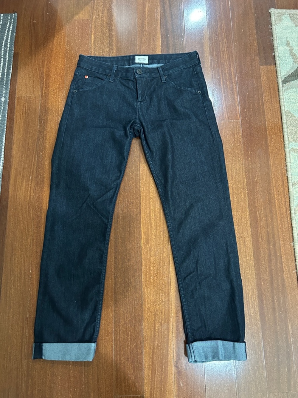 Hudson Dark Wash Cuffed Jeans Cropped Straight Leg Stretch Denim Size 28